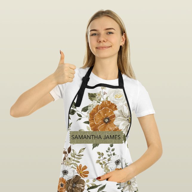 Modern Pastel Flowers & Kraft Personalised Gift  Apron (Creator Uploaded)