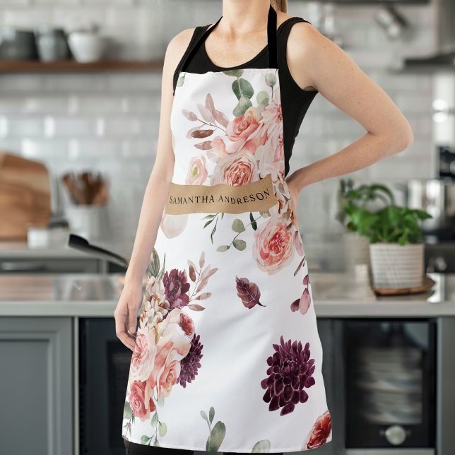 Modern Pastel Flowers & Kraft Personalised Gift Apron (Creator Uploaded)