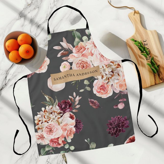 Modern Pastel Flowers & Kraft Personalised Gift Apron (Creator Uploaded)
