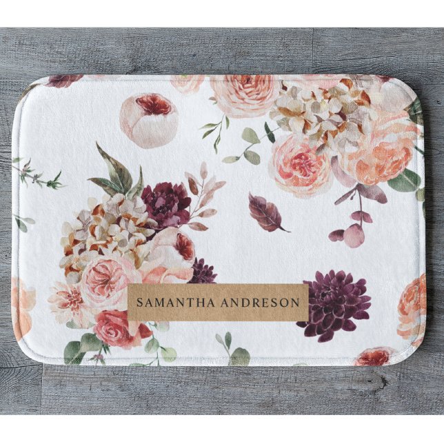 Modern Pastel Flowers & Kraft Personalised Gift Bath Mat (Creator Uploaded)