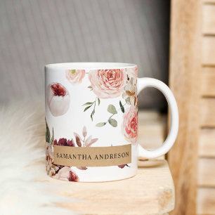 Modern Pastel Flowers & Kraft Personalised Gift Coffee Mug