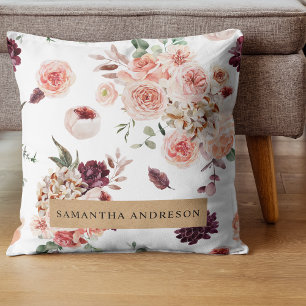 Modern Pastel Flowers & Kraft Personalised Gift Cushion