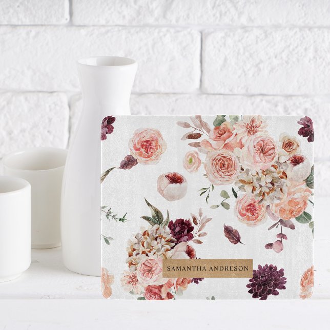 Modern Pastel Flowers & Kraft Personalised Gift Cutting Board (Creator Uploaded)