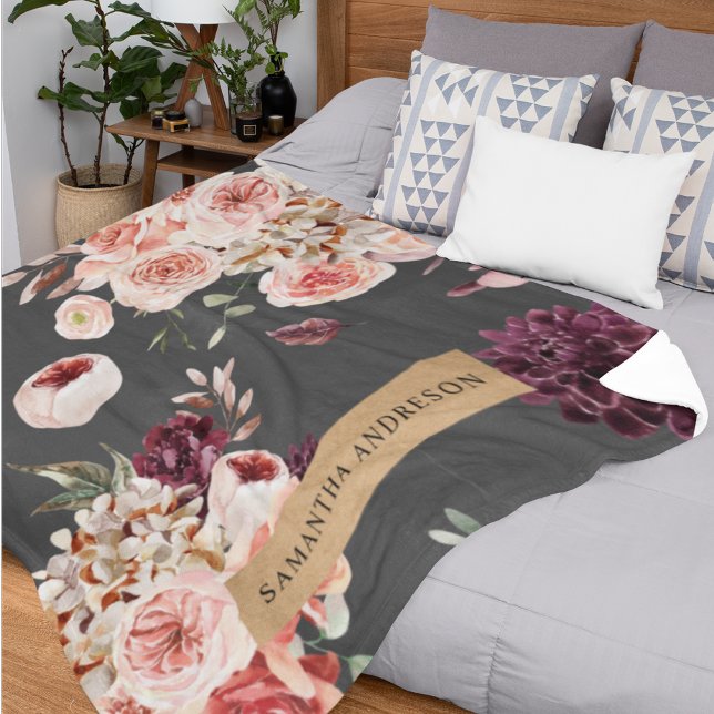 Modern Pastel Flowers & Kraft Personalised Gift Fleece Blanket (Creator Uploaded)
