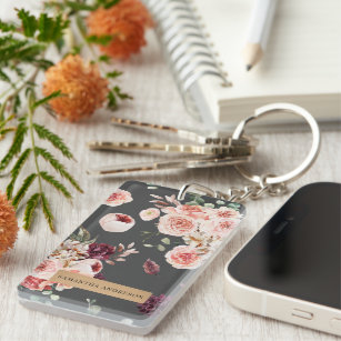 Modern Pastel Flowers & Kraft Personalised Gift Key Ring