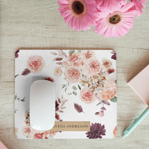 Modern Pastel Flowers & Kraft Personalised Gift Mouse Mat