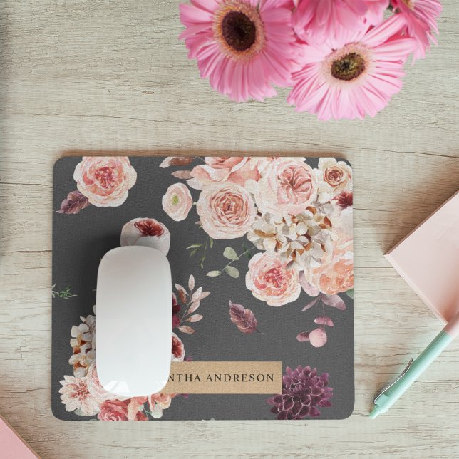 Modern Pastel Flowers & Kraft Personalised Gift Mouse Mat (Creator Uploaded)