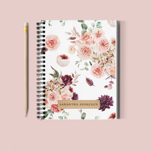 Modern Pastel Flowers & Kraft Personalised Gift Notebook