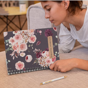 Modern Pastel Flowers & Kraft Personalised Gift Notebook