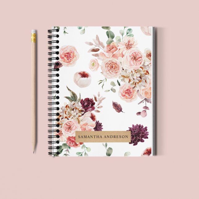 Modern Pastel Flowers & Kraft Personalised Gift Notebook (Creator Uploaded)