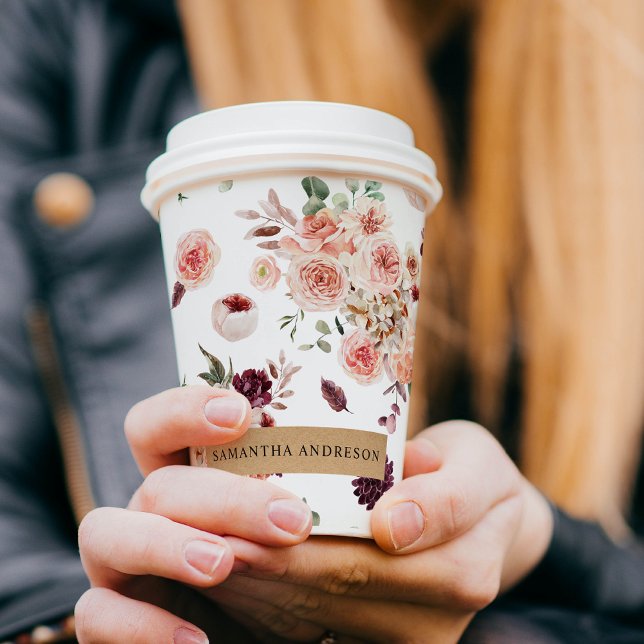 Modern Pastel Flowers & Kraft Personalised Gift Paper Cups (Creator Uploaded)