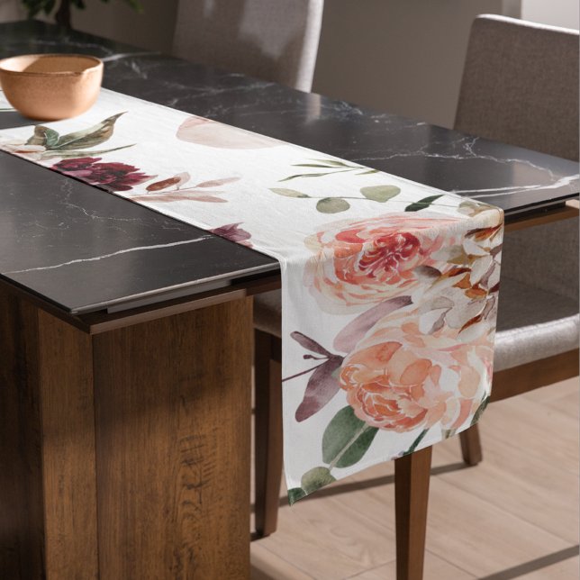 Modern Pastel Flowers & Kraft Personalised Gift Short Table Runner (Creator Uploaded)