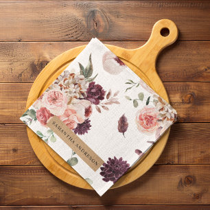 Modern Pastel Flowers & Kraft Personalised Gift Tea Towel