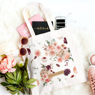 Modern Pastel Flowers & Kraft Personalised Gift Tote Bag