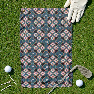 Modern Pastel Geometric Floral Monogram Pattern Golf Towel