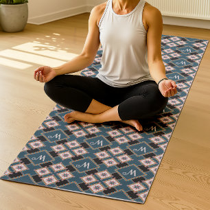 Modern Pastel Geometric Floral Monogram Pattern Yoga Mat