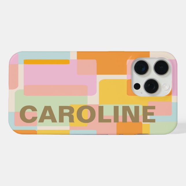 Modern Pastel Geometric Shapes Personalised iPhone Case (Back Horizontal)