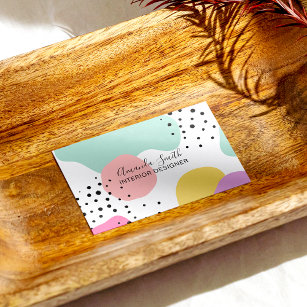Modern pastel geometric shapes polka dots interior business card