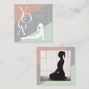 Modern Pastel Geometric Yoga Instructor Photo Square Business Card
