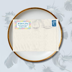 Modern Pastel Gingham Rainbow Baby Shower Party Label