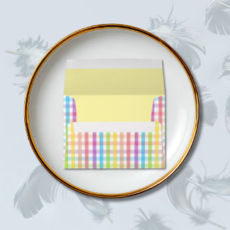 Modern Pastel Gingham Rainbow Baby Shower Yellow Envelope