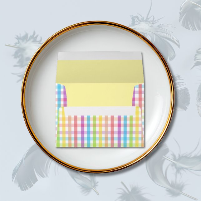 Modern Pastel Gingham Rainbow Baby Shower Yellow Envelope (Creator Uploaded)