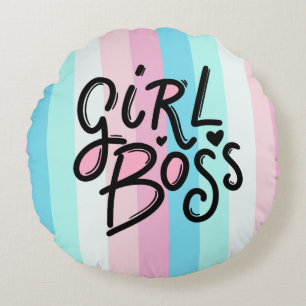 Modern Pastel GIRL BOSS Retro Typography Round Cushion