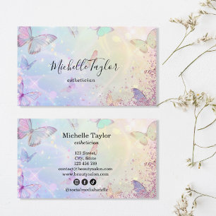 Modern Pastel Glitter Butterfly Estheticia Makeup  Business Card