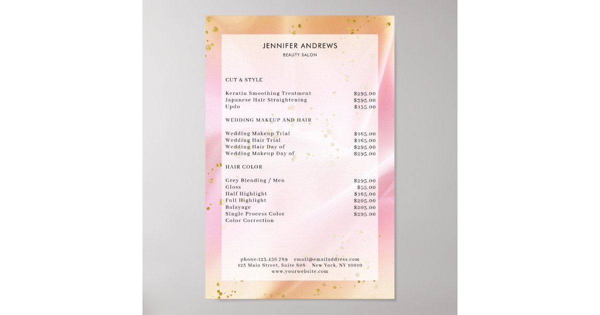 Modern, Pastel Glitter Salon Price List Poster Zazzle