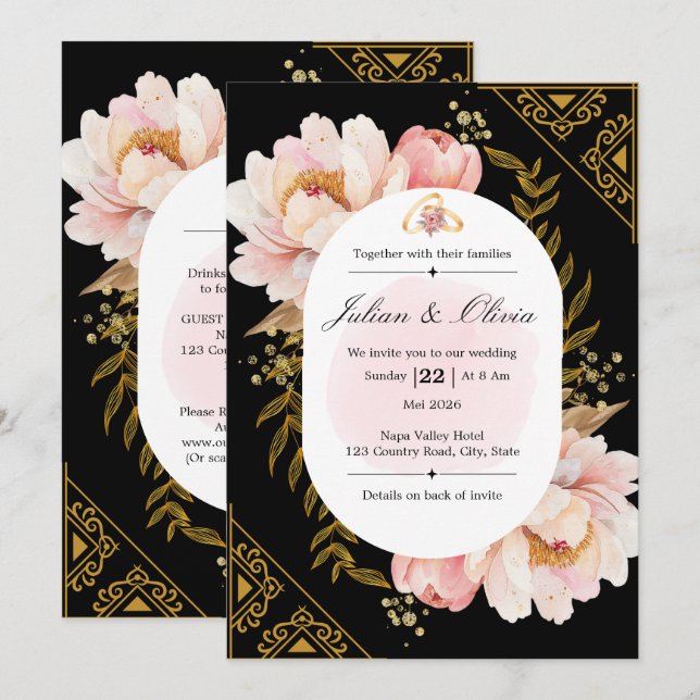 Modern Pastel Gradient Floral Wedding Suite Invitation (Front/Back)