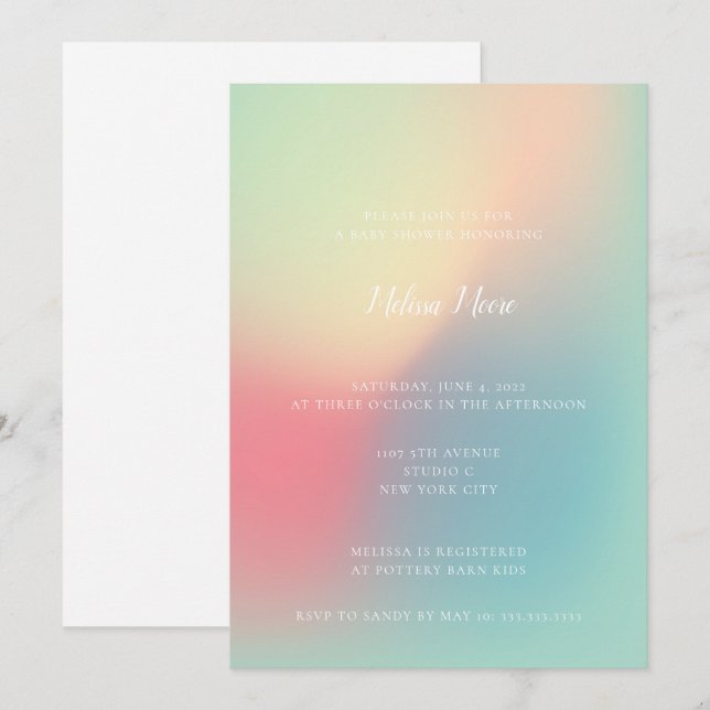 Modern Pastel Gradient Gender Neutral Baby Shower Invitation (Front/Back)