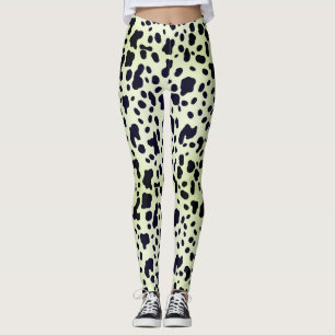 Modern Pastel Green Black Cow Skin Spots Pattern Leggings