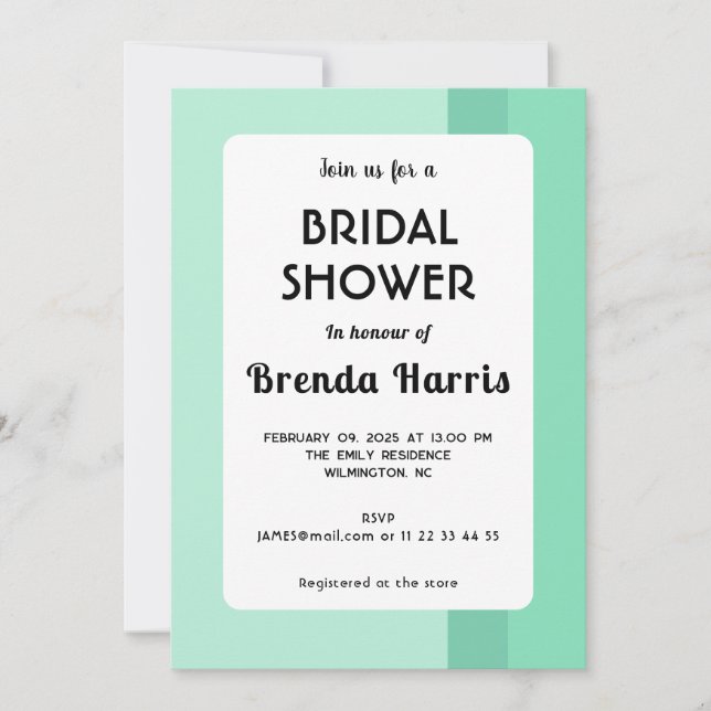 Modern pastel green Bridal shower invitation card (Front)
