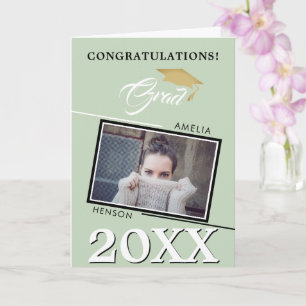 Modern Pastel Green Grad Photo Graduation Card