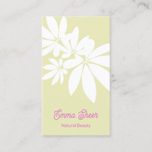 Modern Pastel Green Leaves Branch Pink Script Business Card