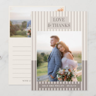 Modern Pastel Grey Stripes Wedding Photo Thank You Card