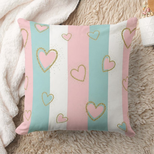 Modern Pastel Hearts with Subtle Gold Highlights Cushion (Blanket)