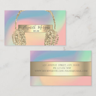 Modern Pastel Holographic  Glitter Headphone DJ Business Card