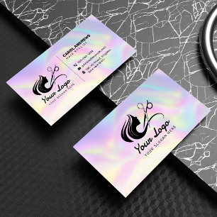 Modern Pastel Holographic Hair Stylist Logo Business Card