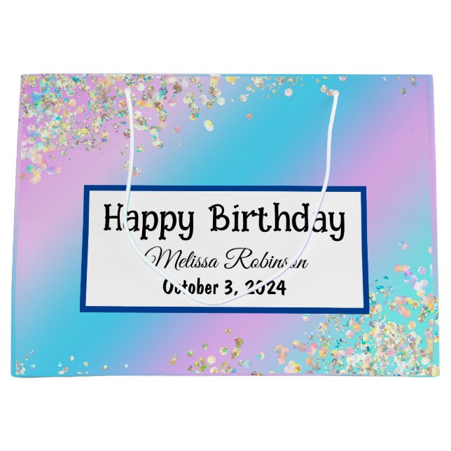 Modern Pastel Holographic Happy Birthday Large Gift Bag (Front)