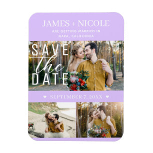 Modern Pastel Lavender Save the Date 3 Photos Magnet
