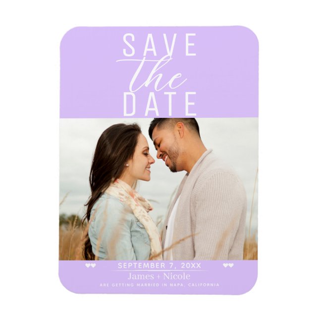 Modern Pastel Lavender Save the Date Wedding Photo Magnet (Vertical)