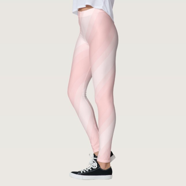 Modern Pastel Light Peach Stripes Cute Stylish Leggings (Left)