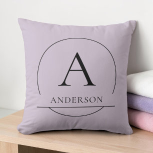 Modern Pastel Lilac Simple Family Name Monogram Cushion