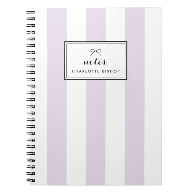 Modern Pastel Lilac Vertical Stripes Personalised Notebook (Front)