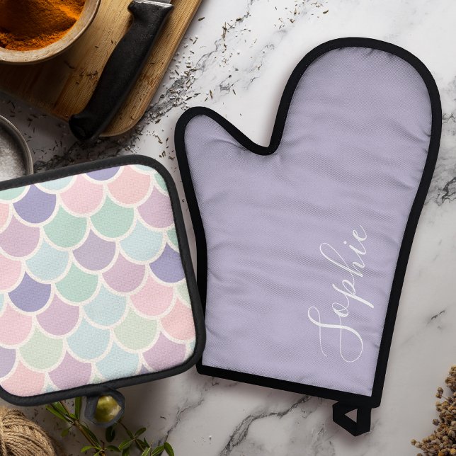 Modern Pastel Lovely Mermaid Pattern Oven Mitt & Pot Holder Set (Creator Uploaded)