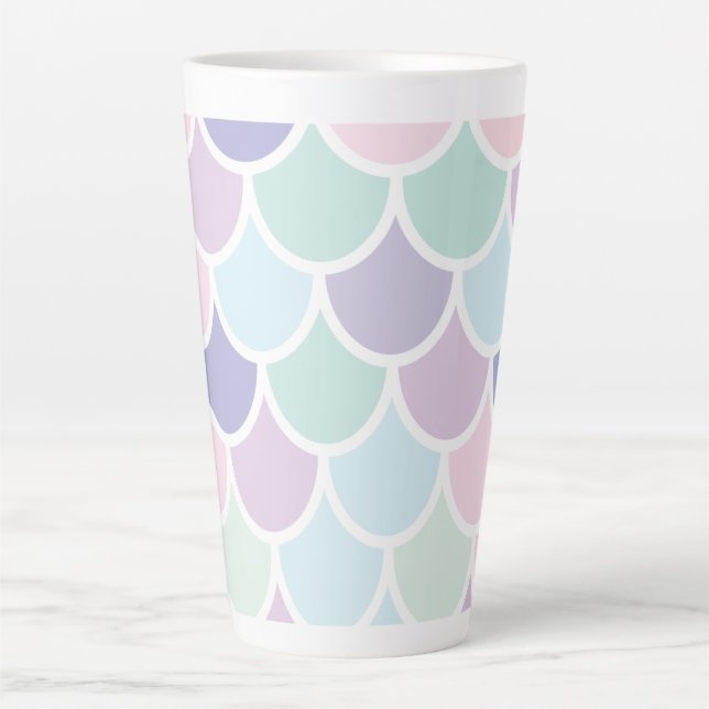 Modern Pastel Lovely Mermaid Pattern With Name Latte Mug (Front)