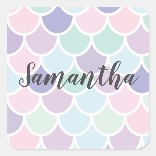 Modern Pastel Lovely Mermaid Pattern With Name Square Sticker (Front)