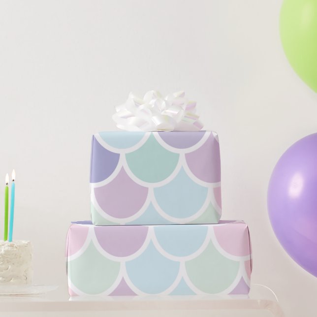 Modern Pastel Lovely Mermaid Pattern With Name Wrapping Paper (Party Gifts)