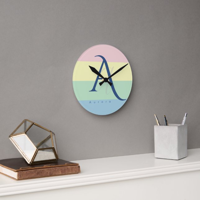 Modern Pastel Minimalist Custom Name Round Clock (Office)
